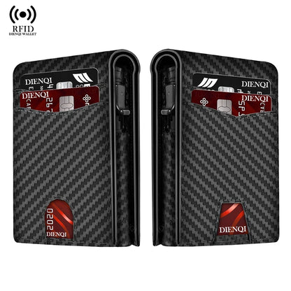 DIENQI Rfid High Quality Business Credit Card Holder Men Wallet Carbon Fiber Travel Pocket Wallet Money Bag Purse Gift for Men
