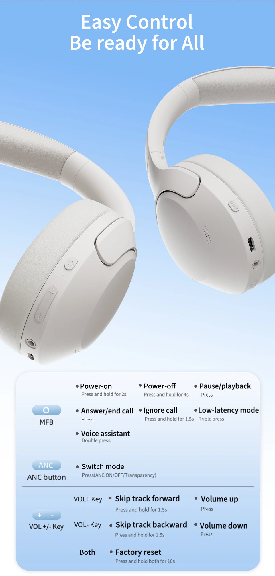 QCY H3 Lite ANC Wireless Headphones with Bluetooth 5.3, 40mm Driver, and 60H HiFi Sound - ShopHub