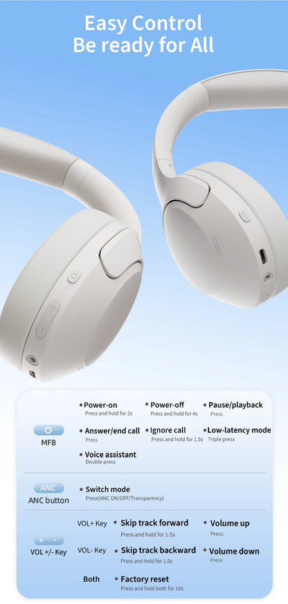 QCY H3 Lite ANC Wireless Headphones with Bluetooth 5.3, 40mm Driver, and 60H HiFi Sound - ShopHub