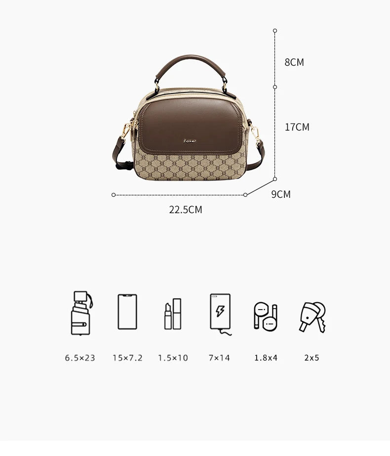 FOXER Lady's Shoulder Bag PVC Leather Casual Handbag Vintage Female Crossbody Bag Fashion Commute Boston Bag