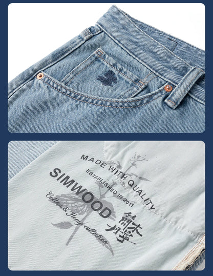 SIMWOOD High Standard 2026 Spring Summer New Baggy Style 12oz  Natural Hemp Cotton Blend  Fabric Jeans Men Vintage Denim Pants