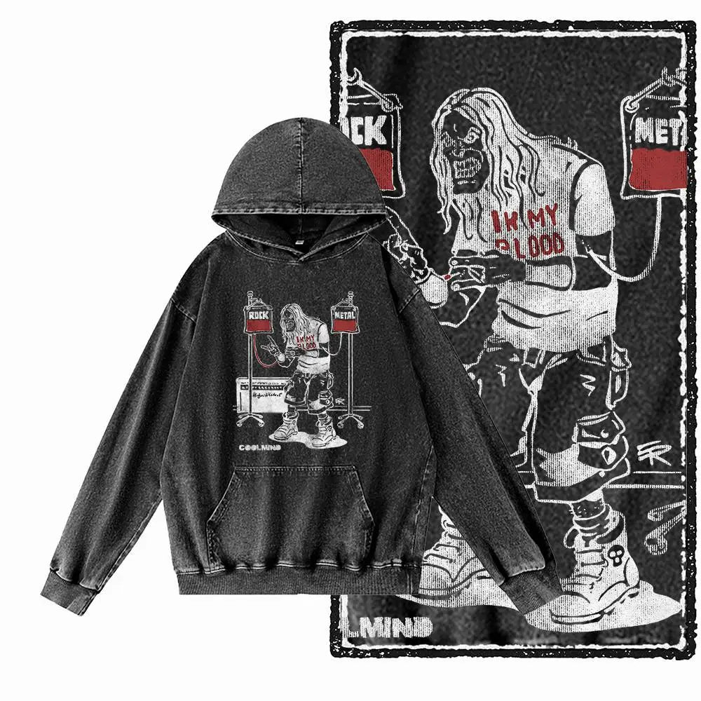 COOLMIND G24 Acid-Washed Black Graphic Hoodie