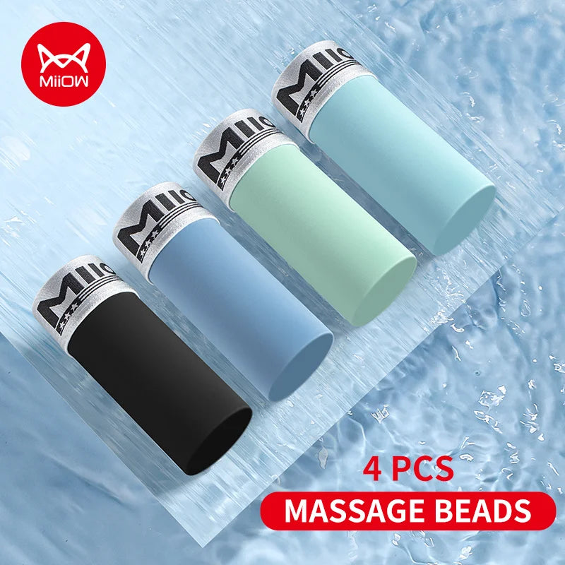 MiiOW Ice Silk Men Underwear 4Pcs Antibacterial Massage Beads Boxers Briefs