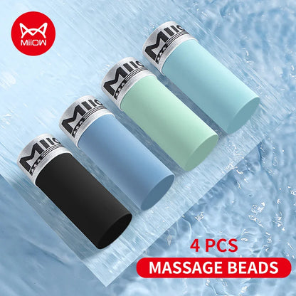 MiiOW Ice Silk Men Underwear 4Pcs Antibacterial Massage Beads Boxers Briefs