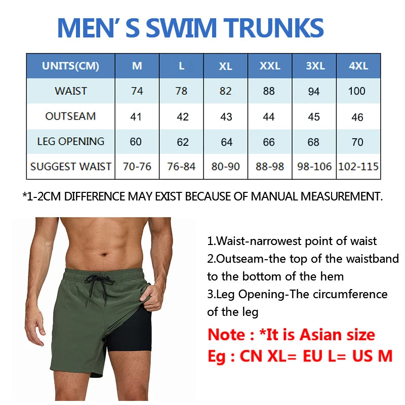Men's summer boardshorts with elastic waist, side zipper pocket, polyester-spandex fabric, suitable for gym, beach, and swim.