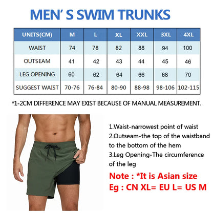 Men's summer boardshorts with elastic waist, side zipper pocket, polyester-spandex fabric, suitable for gym, beach, and swim.