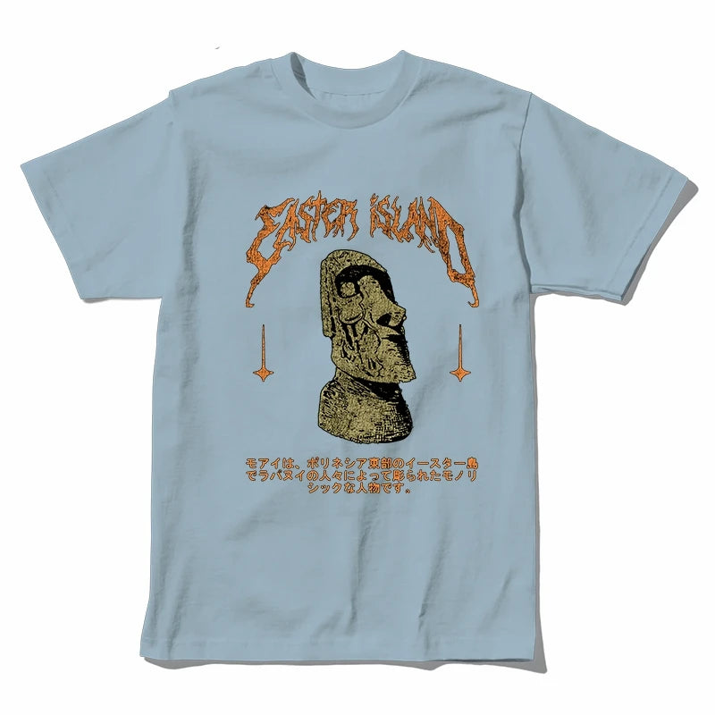 COOLMIND Easter Island Statue Graphic Cotton T-Shirt