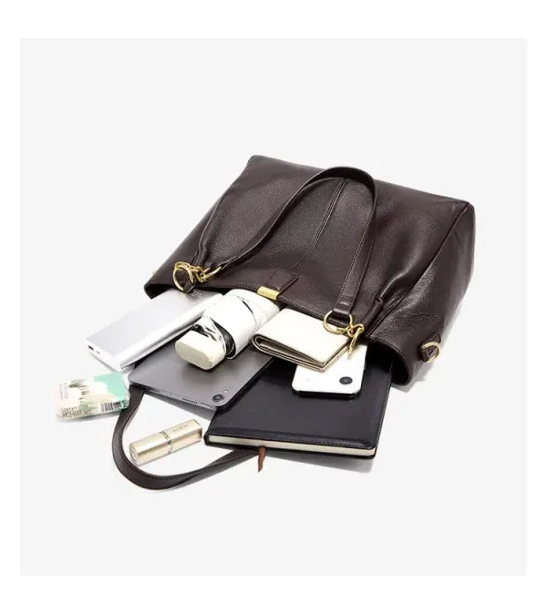 FOXER Genuine Leather Women's Elegant Shoulder Bag Simple Casual Tote Bag Large Capacity Multi-use Crossbody Handbag for Daily