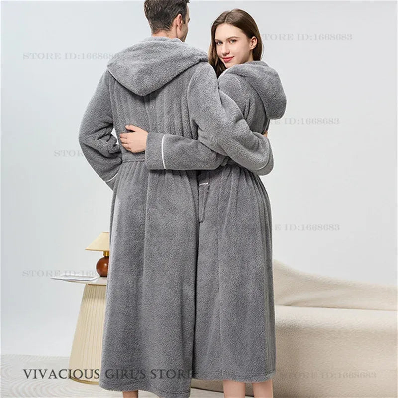 Thicken Flannel Couple Long Robes - ShopHub