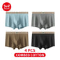 MiiOW 4Pcs Cotton Men's Underwear Soft Antibacterial U-shaped Crotch Breathable Boxer Briefs