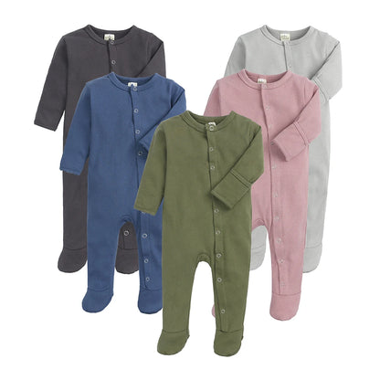 Kids Tales Tiny Steps Ribbed Cotton Footed Baby Romper
