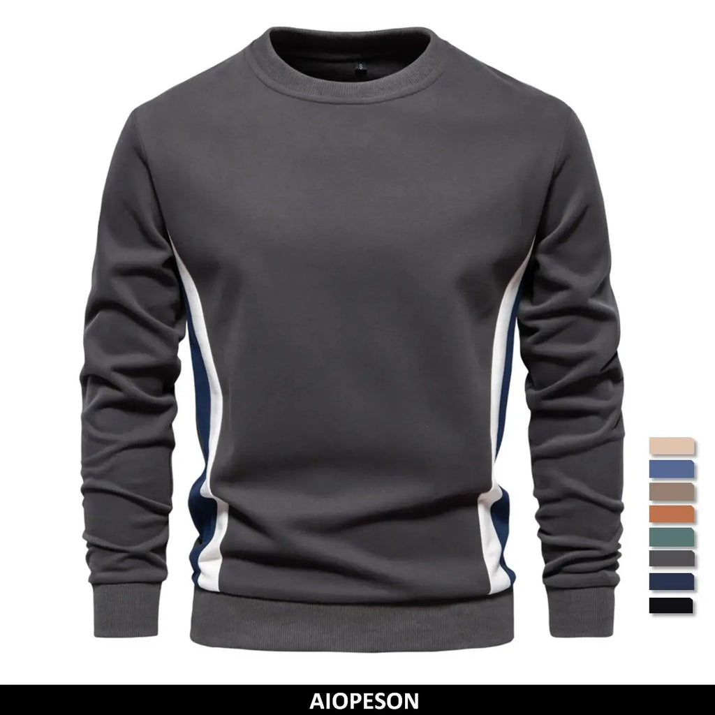 AIOPESON Patchwork Cotton-Blend Crew Neck Sweatshirts - ShopHub