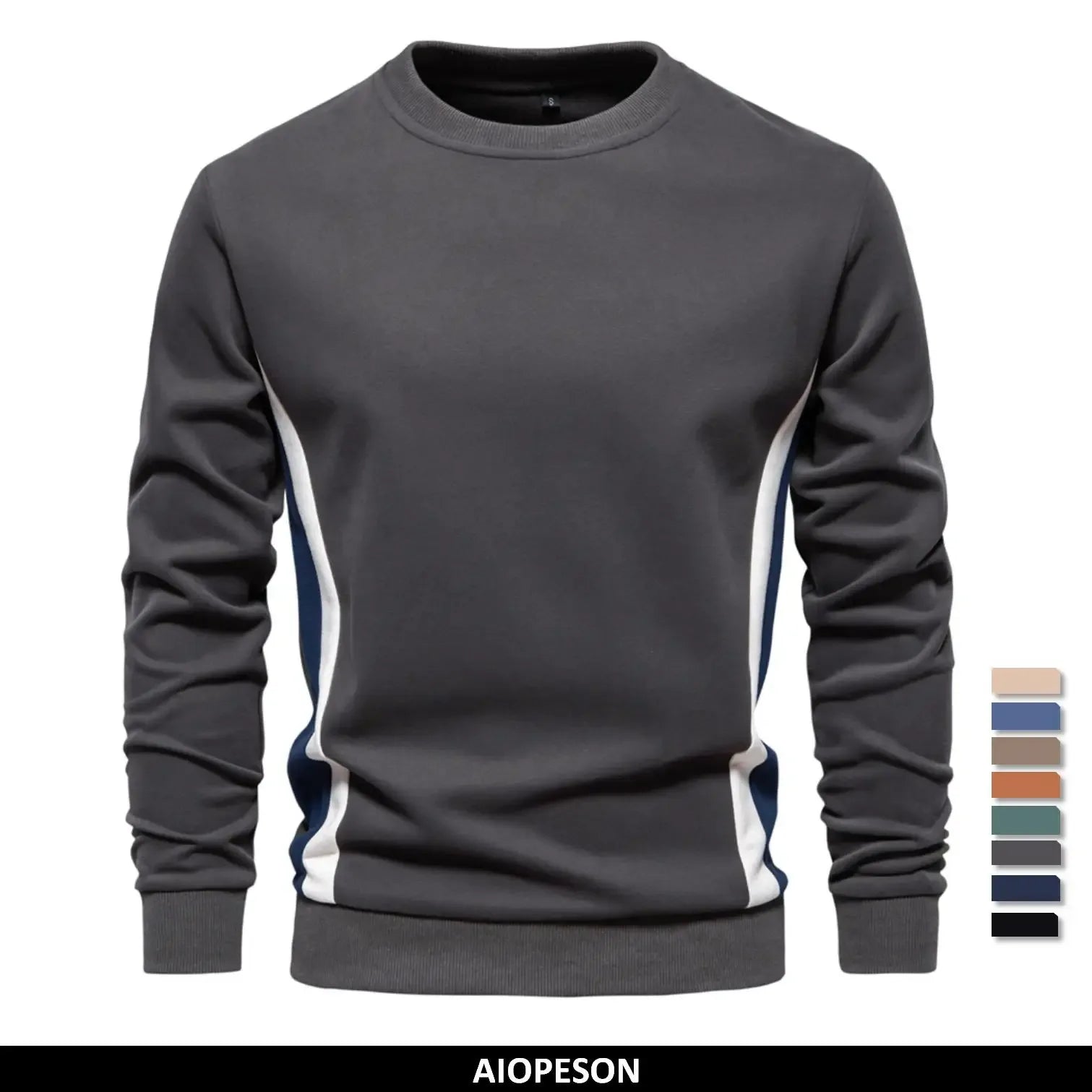 AIOPESON Patchwork Cotton-Blend Crew Neck Sweatshirts - ShopHub