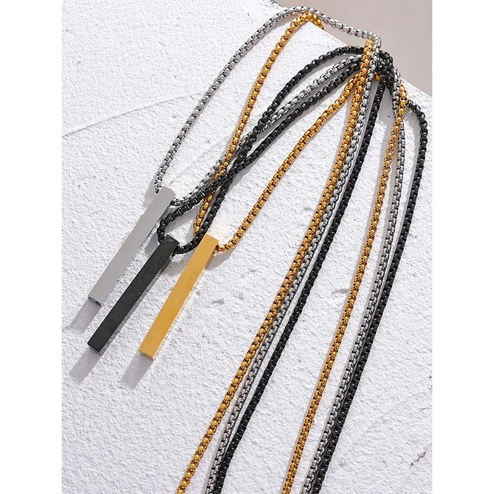 Stainless Steel Long Square Men's Pendant Necklace - ShopHub