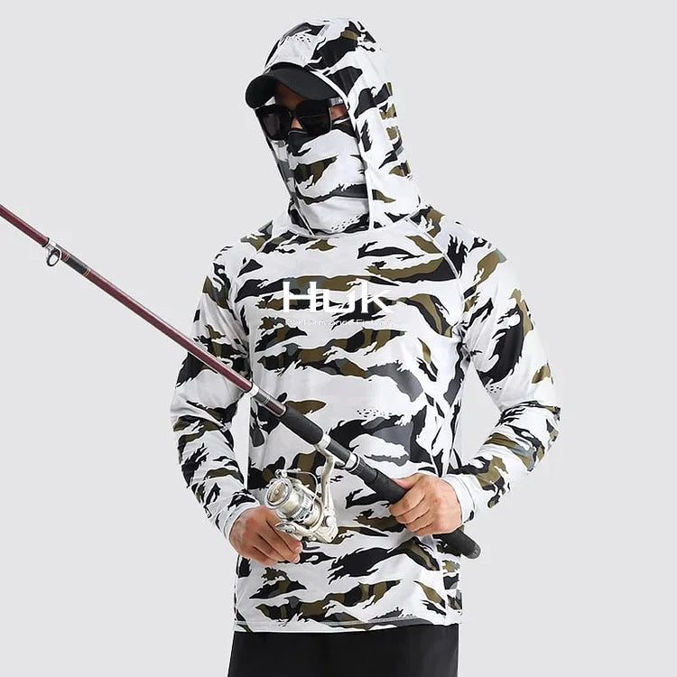 Men's Fishing Hoodie with UV Protection - Grey and White Camiseta De Pesca Top