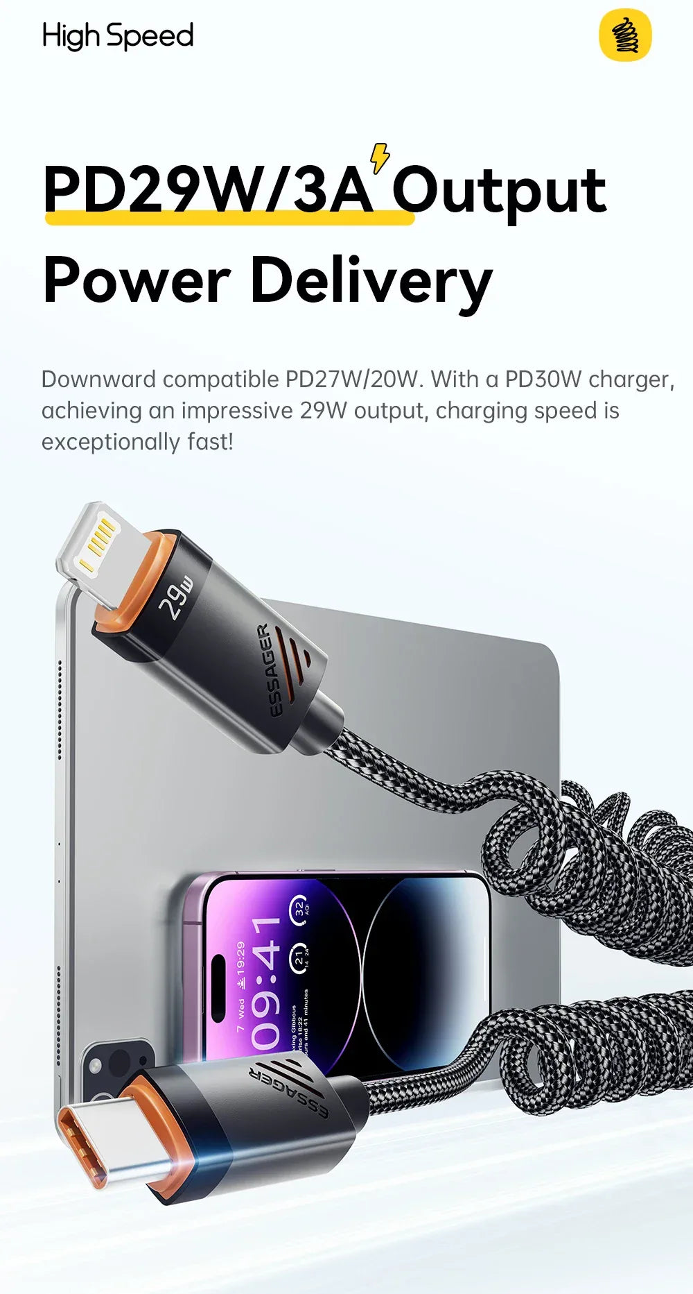 Essager Car Spring USB C to Lightning Cable - ShopHub