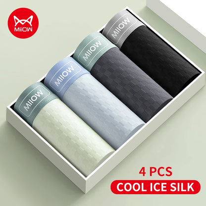 MiiOW Men's Antibacterial Underwear 4Pcs Silky Ice Silk Boxer Briefs