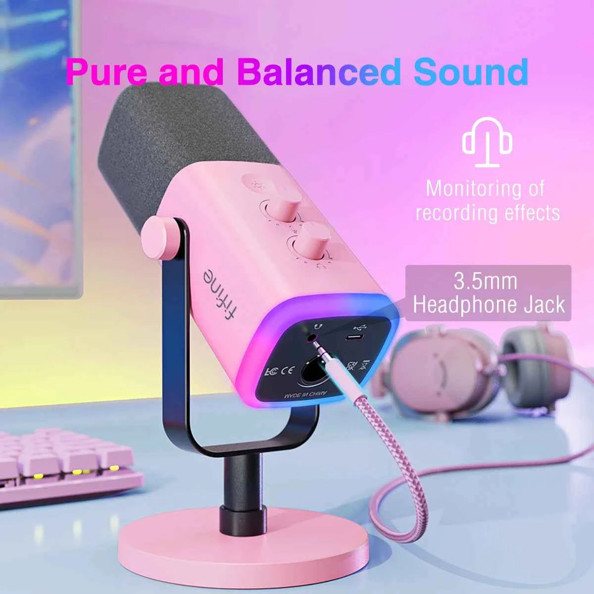 FIFINE Gaming Streaming Headset and Microphone Kit with Gain Knob/RGB/Monitor,for PC/MAC/PS4/PS5/Mixer/YouTube/Steam-AM8TP/H9P