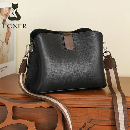 FOXER Genuine Leather Women's Shoulder Bag 2026 Casual Lager Tote Bag PVC Female Crossbody Purse