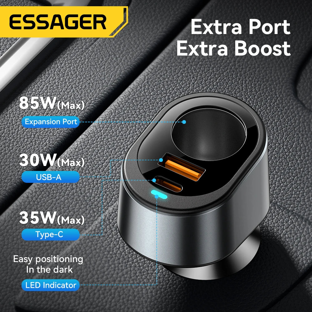 Essager 120W USB C Car Charger – Fast, Dual-Port Power for Your Devices