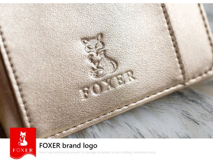 FOXER Split Leather Women's Long Wallet in Gold