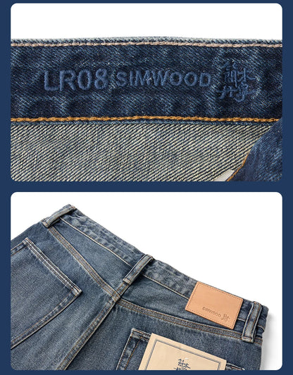 SIMWOOD High Standard 2026 Spring New 13oz Cotton Hemp Washed Vintage Jeans for Men,Classic Retro Casual Denim Trousers