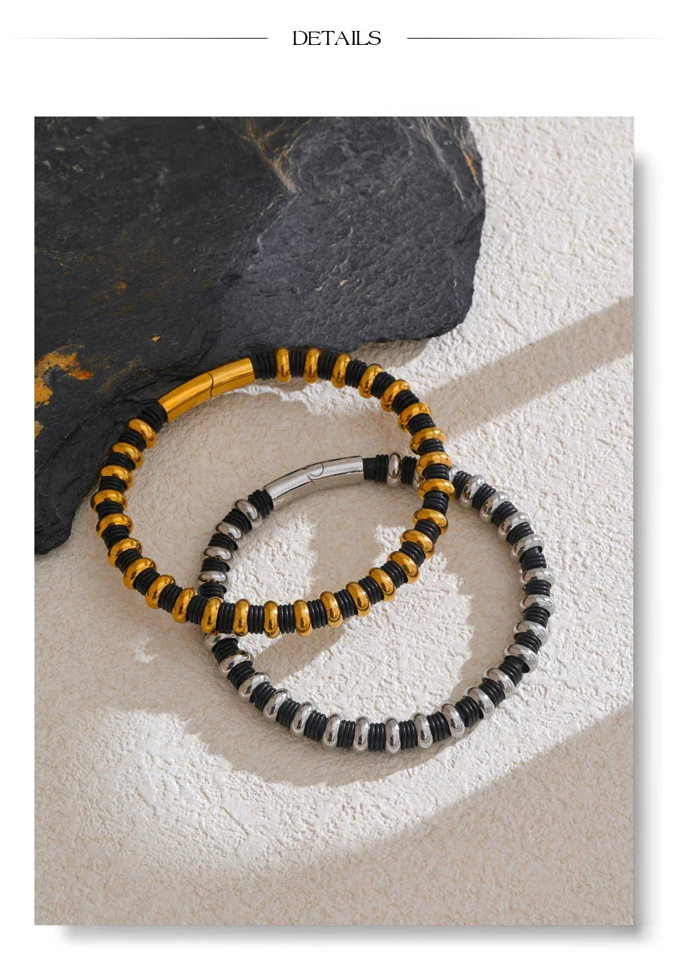 65mm Distinctive Stainless Steel Leather Metal Beads Bracelet Bangle - ShopHub