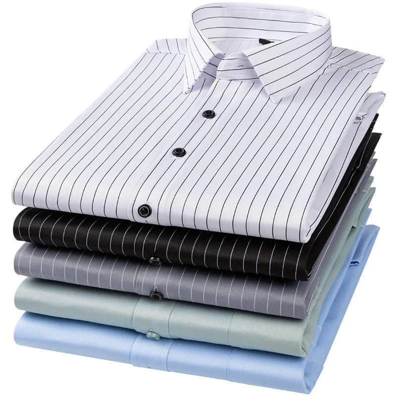 Iron Free Stretch Men Dress Shirt Short Sleeve - Anti-Wrinkle Formal Social Camisas