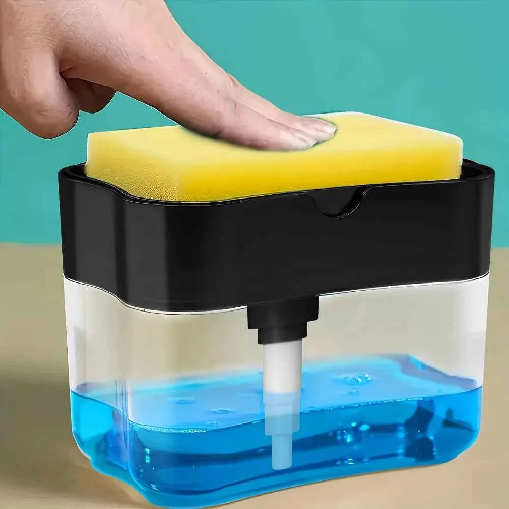 Elegant Silver Dish Soap Dispenser with Sponge Holder, Manual Plastic Kitchen Sink Organizer for Home Hotel