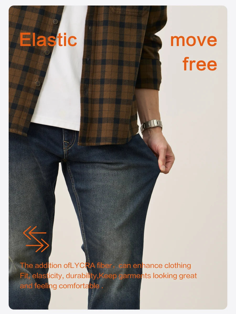 SIMWOOD 2026 Spring New 15oz Warm Micro Fleece Lining Jeans Men Loose Straight Plus Size Denim Trousers