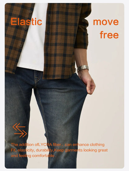 SIMWOOD 2026 Spring New 15oz Warm Micro Fleece Lining Jeans Men Loose Straight Plus Size Denim Trousers
