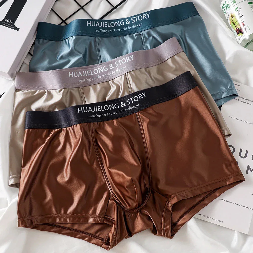 Men's 3 Pack Luxury Ice Silk Satin-like Boxers - ShopHub