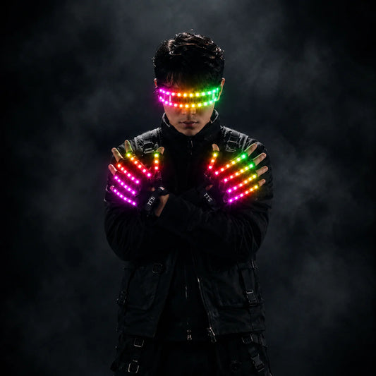JAEOOGY LED Gloves & Glasses Set | Full-Colour Lights