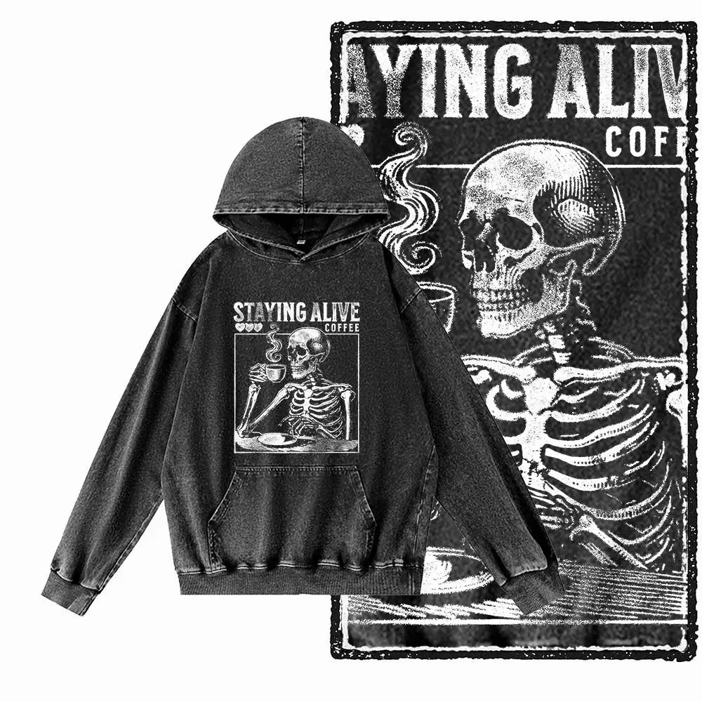 COOLMIND Acid-Washed Black Graphic Hoodie