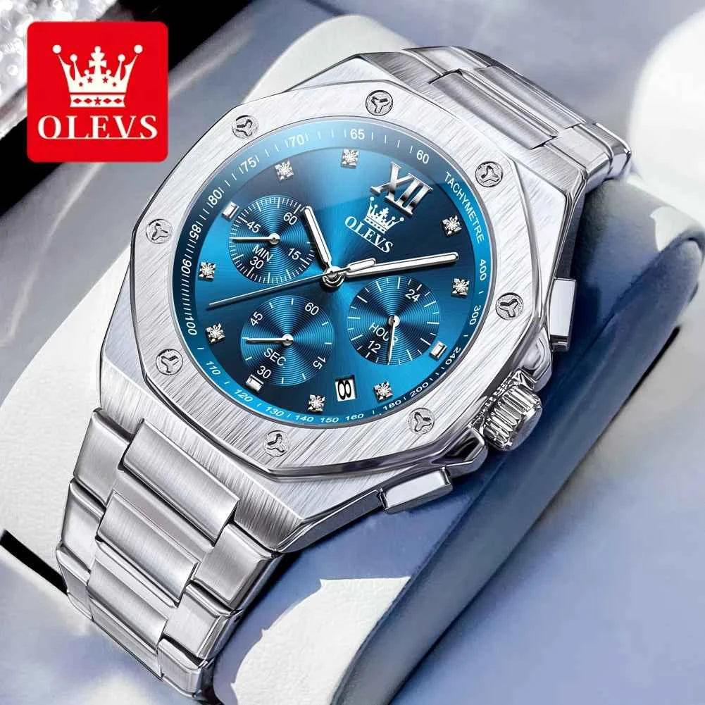 OLEVS 3626 Mens Waterproof Quartz Watch - Business Brand Large Dial Multifunctional Chronograph