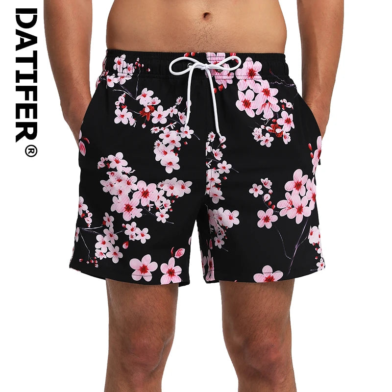 Men's summer swimming shorts by ShopHub NZ featuring quick-dry fabric, breathable mesh liner, elastic waist, and vibrant print.