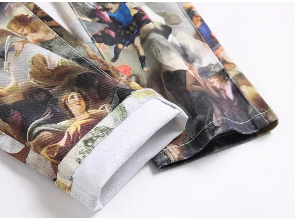 Men’s Classical Painting Print Jeans - ShopHub