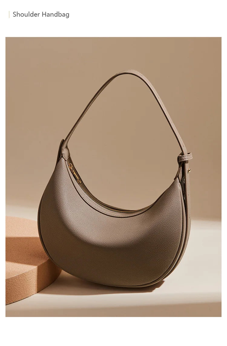 FOXER Women's Shoulder Bag PU Leather New Lady Crescent Underarm Bag Fashion Minimalist Crossbody Bag for Daily Casual Outfit