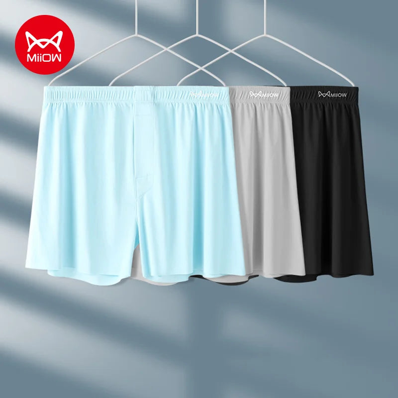 MiiOW Men's Ice Silk Boxer Shorts 3Pcs Breathable Underwear Large Size