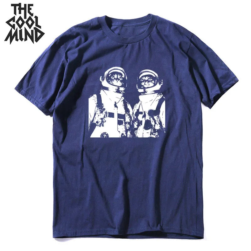 COOLMIND MO0167 Space Cat Graphic Cotton Tee
