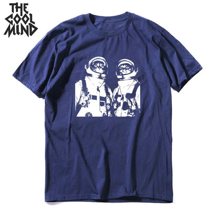 COOLMIND MO0167 Space Cat Graphic Cotton Tee