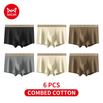 MiiOW 6Pcs Breathable Cotton Men's Underwear - Combed Cotton Antibacterial Boxer Briefs