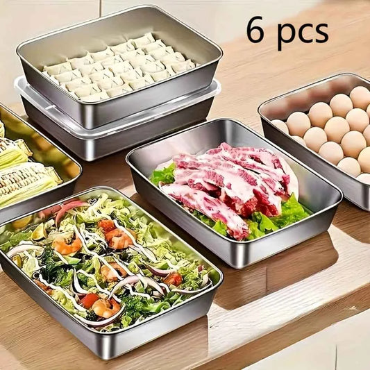 6-Piece Stainless Steel Food Containers with Lids