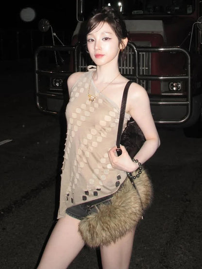 Kliou Irregular Hollow Shape Tank Top