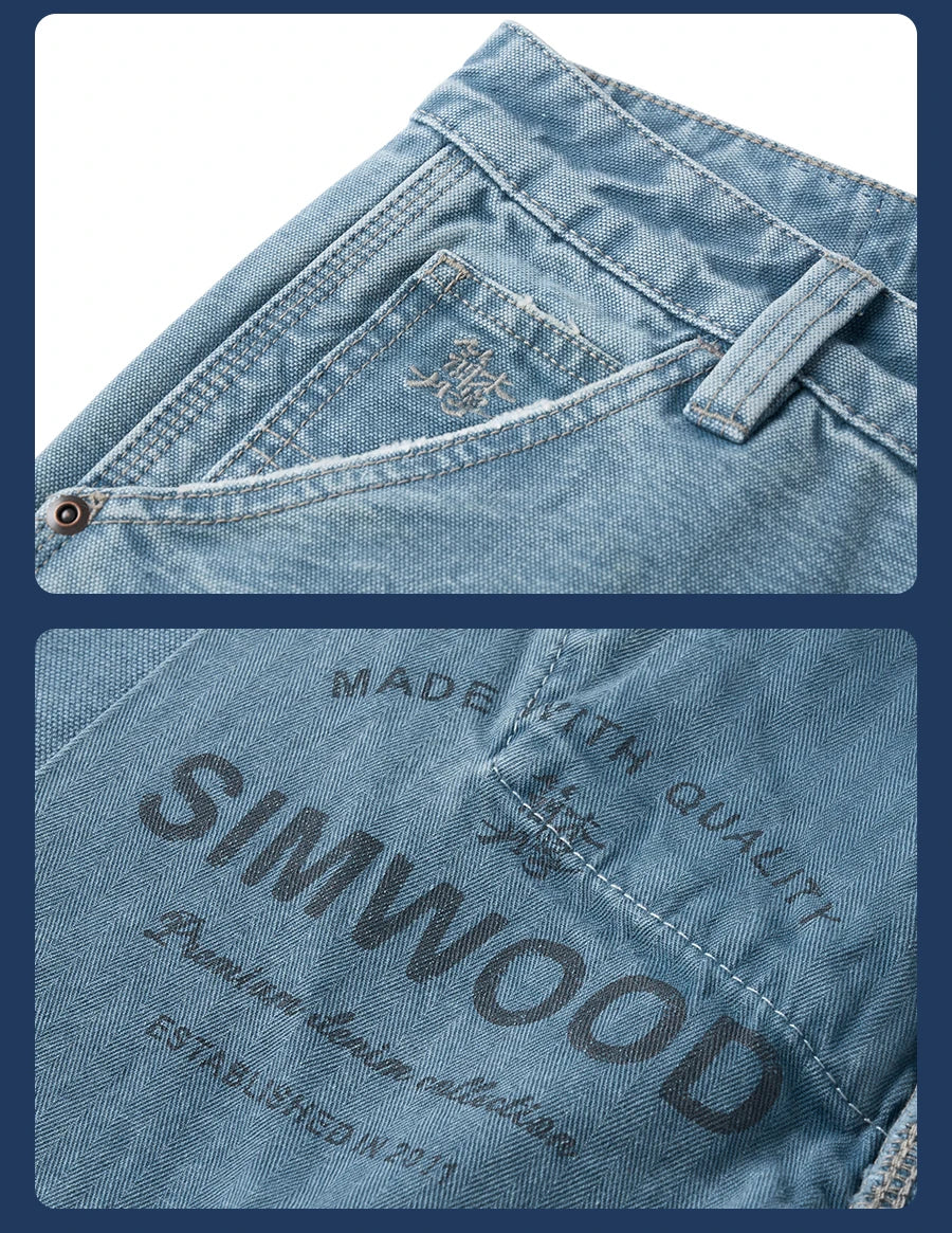 SIMWOOD High Standard 2026 Autumn New Loose Relax 12oz Fabric Denim Logger Pants Men Outdoor Workerwear Paint Splatter Jeans
