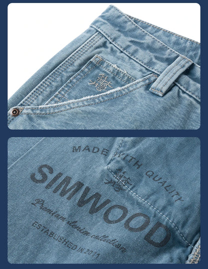 SIMWOOD High Standard 2026 Autumn New Loose Relax 12oz Fabric Denim Logger Pants Men Outdoor Workerwear Paint Splatter Jeans