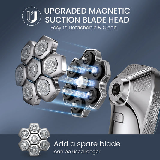 KENSEN 5 in 1 Electric Head Shaver Magnetic 7D Floating Blade