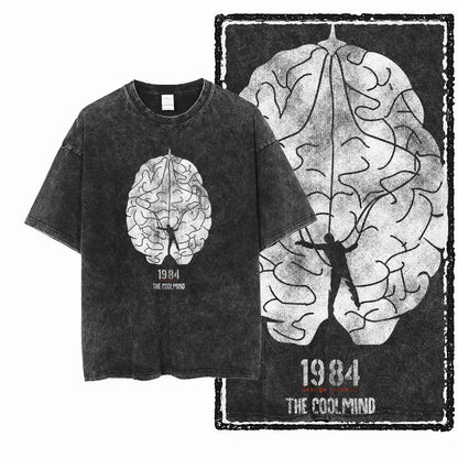 G02 Exclusive 100% Cotton Big Size 1984 Graphic Men T-shirt | Acid Washed Streetwear Cool Vintage O-neck Men's Tee Tshirt