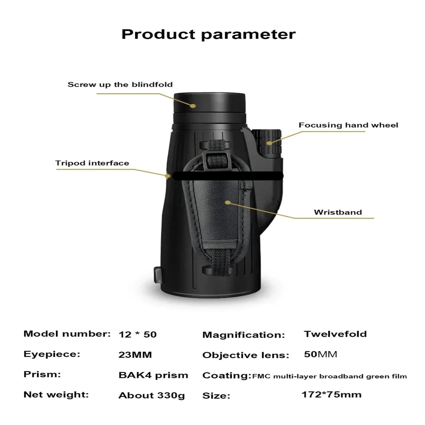 12x50 Powerful Monocular – Long Reach Portable Telescope Habicare