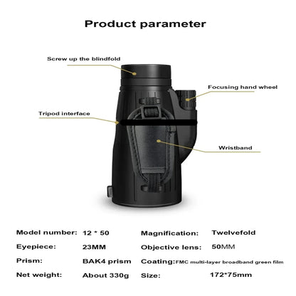 12x50 Powerful Monocular – Long Reach Portable Telescope Habicare